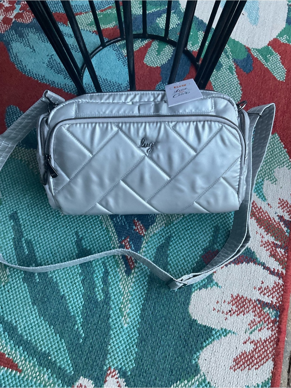 LUG TROLLEY 2 Quilted Metallic Silver Travel Cosmetic Case
